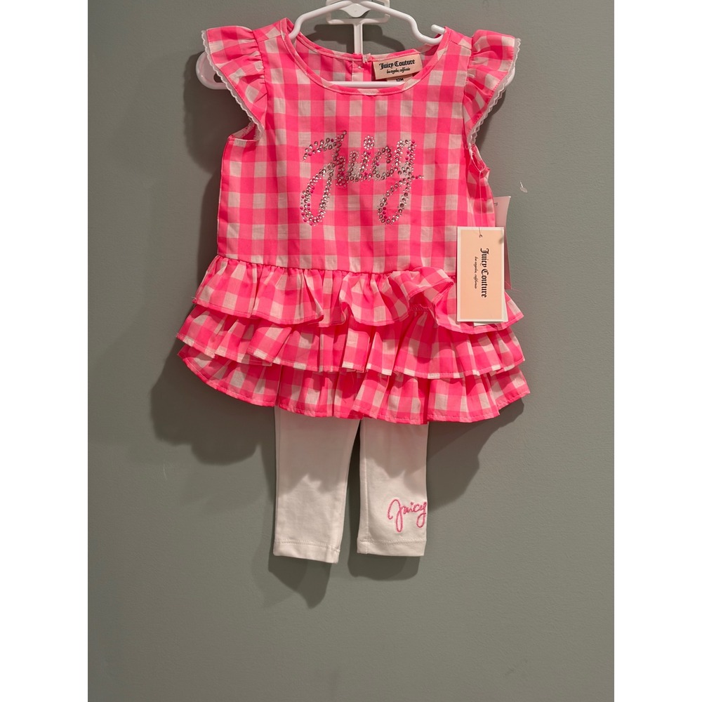 Juicy Couture‎ Baby Girls Pink Gingham Ruffle Tunic and Leggings Set 12M NWT